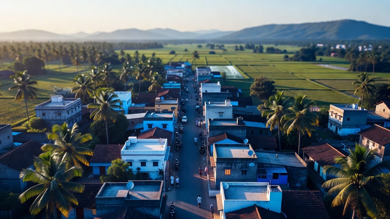 Aerial view of a town near Pollachi